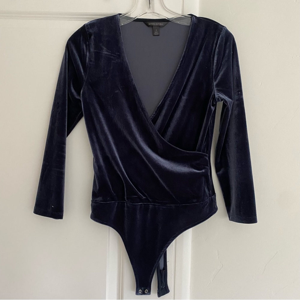 Banana Republic Velvet Faux Wrap Bodysuit, Blue Grey - S